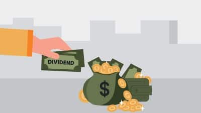 Des dollars américains, avec un billet sur lequel apparait le terme dividendes, pour représenter la fiscalité des dividendes aux USA