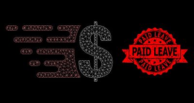 Un tampon avec les termes "paid leave", pour représenter les congés payés aux États-Unis