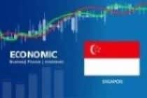 Le drapeau singapourien avec le mot "Economic" et des courbes statistiques, pour évoquer la situation économique à Singapour